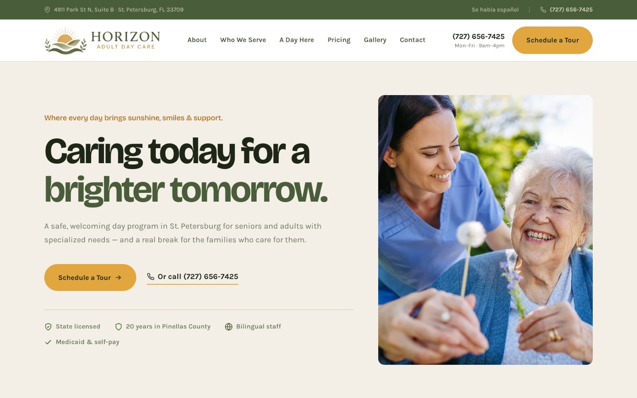 Horizon Adult Day Care homepage